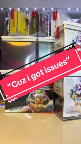 “Cuz I got issues” our ETB display! #pokemon #addiction #sealedcollection #etb #pokemoncenter #marriedlife 