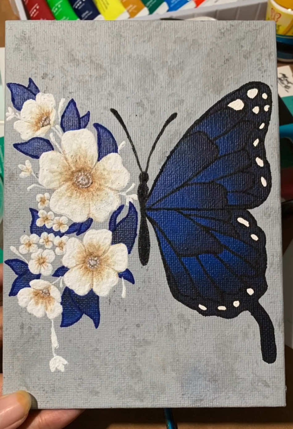 Butterfly and flowers. Made with acrylic + baking soda #art #artist #drawing #draw #sketch #painting #acrylicpainting #color #butterfly #bakingsoda #flowers #canvas 