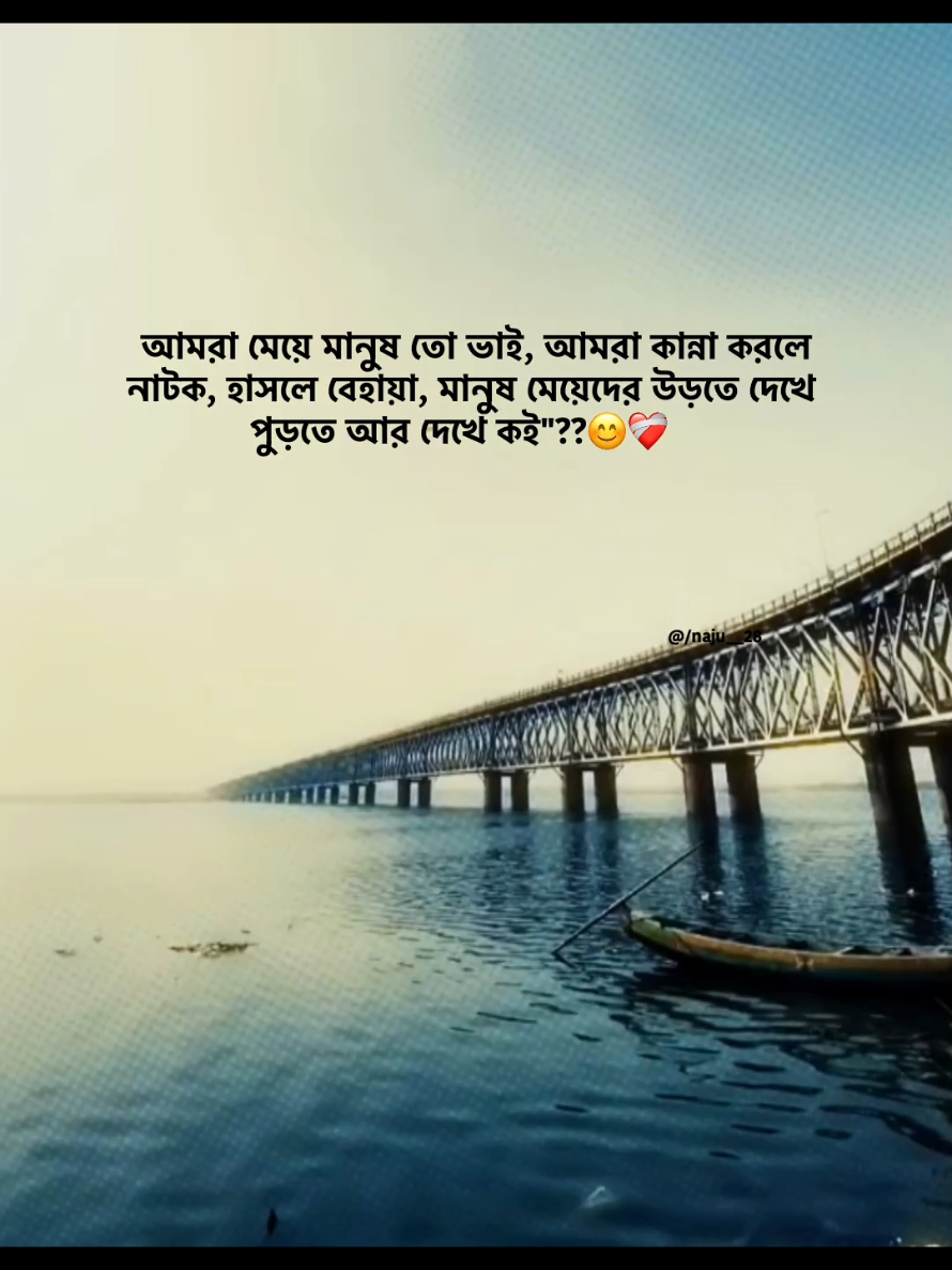 আমরা মেয়ে মানুষ তো ভাই, আমরা কান্না করলে নাটক, হাসলে বেহায়া, মানুষ মেয়েদের উড়তে দেখে পুড়তে আর দেখে কই