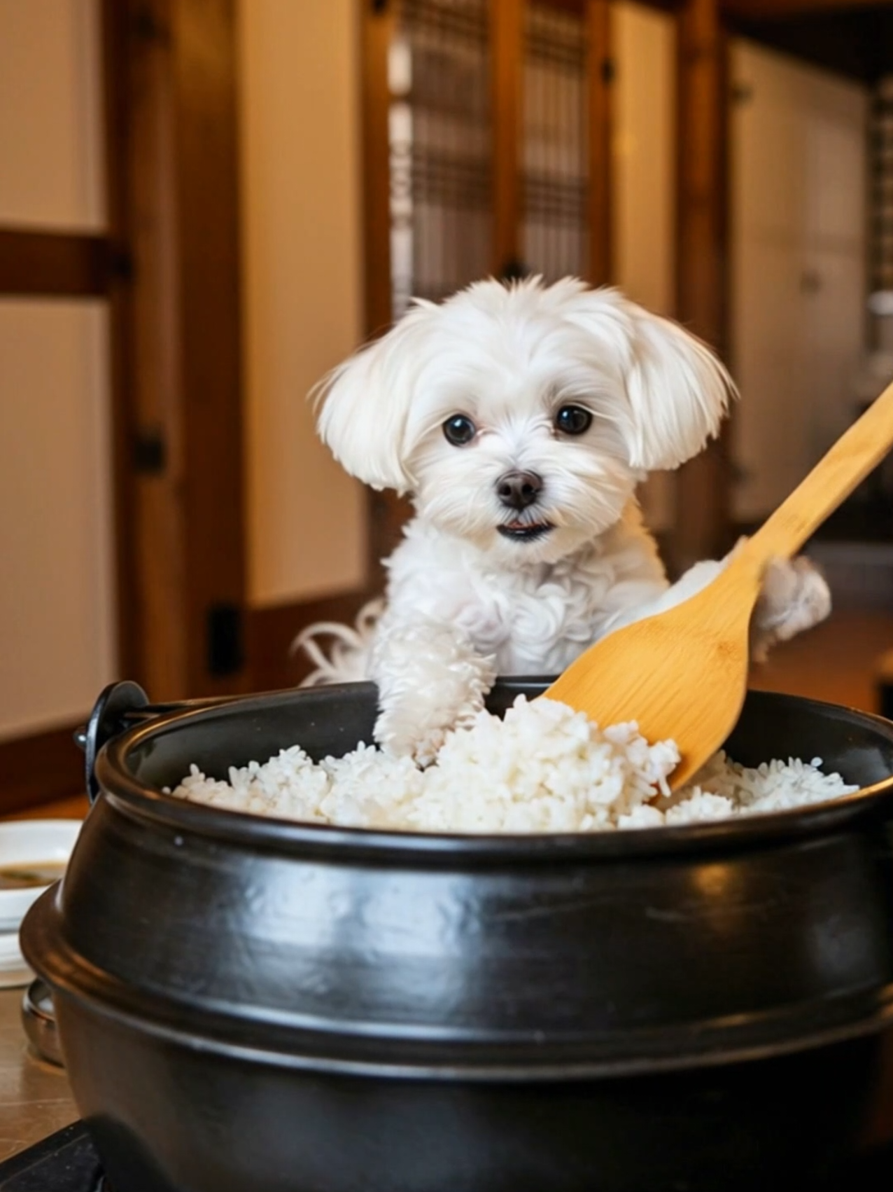 요리하는 강아지 말티즈의 김치볶음밥 만들고 먹방까지🐶 #강아지 #말티즈 #ai #김치볶음밥 #요리하는강아지 #야옹멍 #fyp