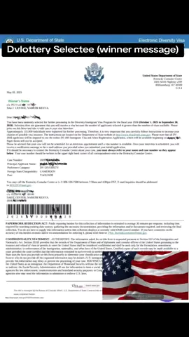 Dvlottery Selectee or winner message. Congratulations #selected #americandvlottery #greencard #dvlottery #viral #fyp #fyd 