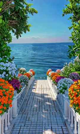 A path kissed by colors, leading straight into serenity 🌊🌸✨ #OceanEscape#BloomPathway#SereneViews#TropicalVibes#GardenByTheSea#CoastalBeauty#WanderMore#NatureLuxe#PeacefulPlaces#FloralDreams 