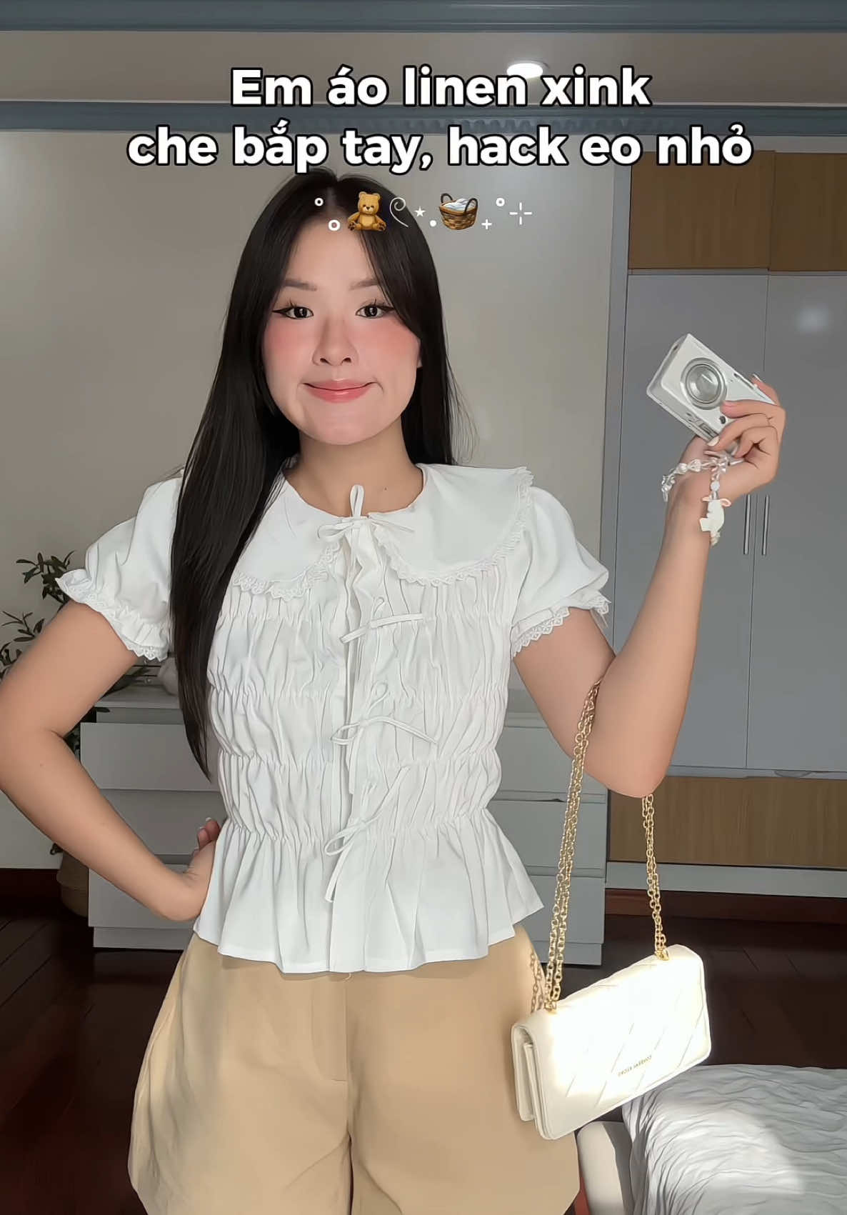 Em áo vừa che bắp tay to vừa nhún hack eo nhỏ nèe 💯°｡🧸𓏲⋆.🧺₊˚⊹ #xuhuong #pecaoreview #aolinen #aobaby #aoxinh #summeroutfit 