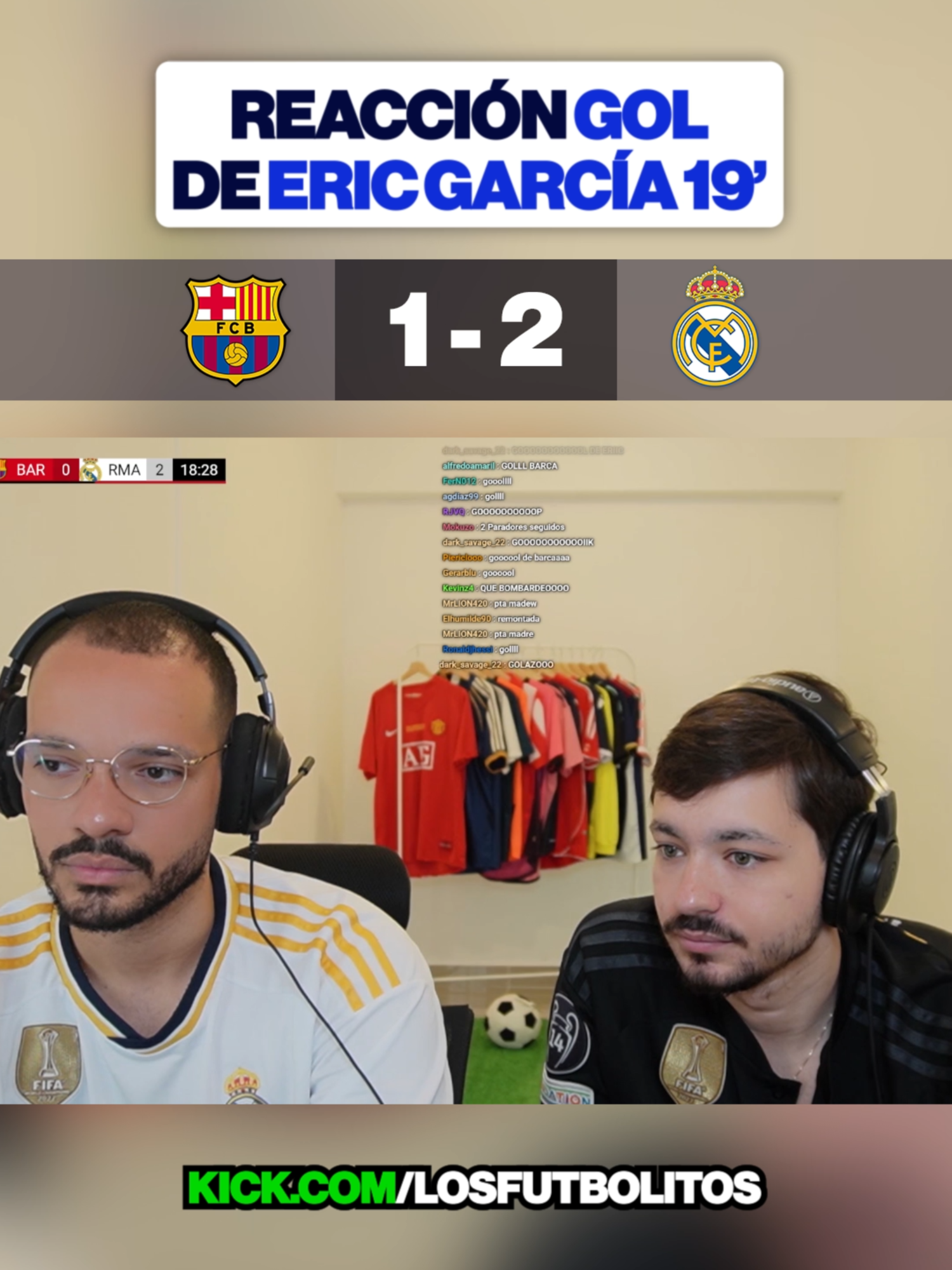 REACCIÓN GOL DE ERIC GARCÍA BARCELONA 1 - 2 REAL MADRID 😬🔥 #losfutbolitos #losfutbolitostv