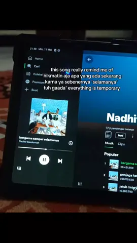 'everything is temporary' mau itu waktu, uang, kehidupan apalagi kalau cuman sekedar hubungan antar manusia, daripada sibuk menerka-nerka tentang segala kemungkinan lebih baik menikmati apa yang telah tersedia saat ini agar jika perpisahan yang entah datangnya dari takdir baik atau buruk itu terjadi, sudah tidak ada yang harus di sesali💫 #fypage #bergemasampaiselamanya 