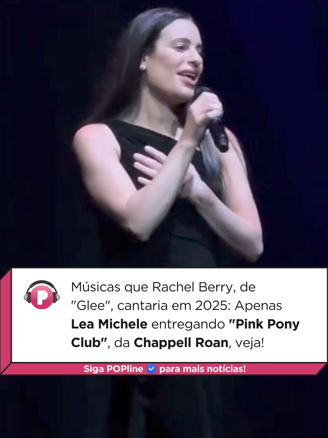 Fã de “Glee” está sempre pensando nos hits atuais que bombariam na série, e Lea Michele está aí para provar! Num show em Orlando na última quinta-feira (08), a artista falou sobre músicas que Rachel Berry estaria cantando em 2025 e entregou nada menos que “Pink Pony Club”, hit da Chappell Roan. E aí, combinou? Imagens: Divulgação / dailyroan (X)