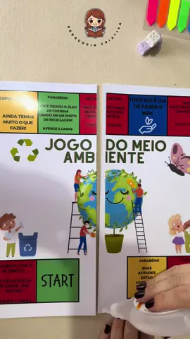 🌳O jogo do meio ambiente é um jogo didático de tabuleiro que aborda conceitos de meio ambiente e preservação. O objetivo com este jogo é de melhorar a relação ensino-aprendizagem, além de abordar a Educação Ambiental de forma atrativa e motivadora. 📁O arquivo contém: ✅1 Tabuleiro para imprimir em 1 folha A4 ✅1 Tabuleiro para imprimir em 2 folhas A4 ✅1 Tabuleiro para imprimir em 4 folhas 14 ✅1 Dado ✅ 4 cones  🖨️Arquivo em pdf pronto para imprimir  💰 7,00