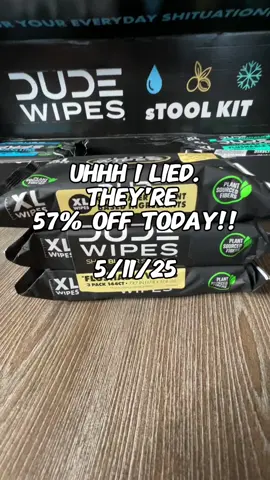 These won’t be 57% off forever! 😅 #TikTokMadeMeBuyIt   #DudeWipes   #MensGrooming   #TravelEssentials   #CampingHacks   #HygieneMustHaves 