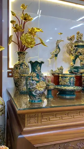 Bộ thờ xanh ngọc lục bảo cao cấp Bát Tràng vẽ vàng 24k#hangki #gomcaocap #gomvevangcaocap #gombattrangminhhieu #tuongtactot #xuhuongtiktok 