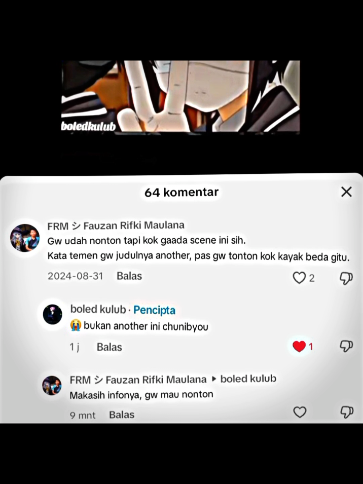 Berapa bulan dia tersesat? #anime #animeedit #chunibyoudemokoigashitai #another #jj #jjanime #fyp #presetalightmotion 