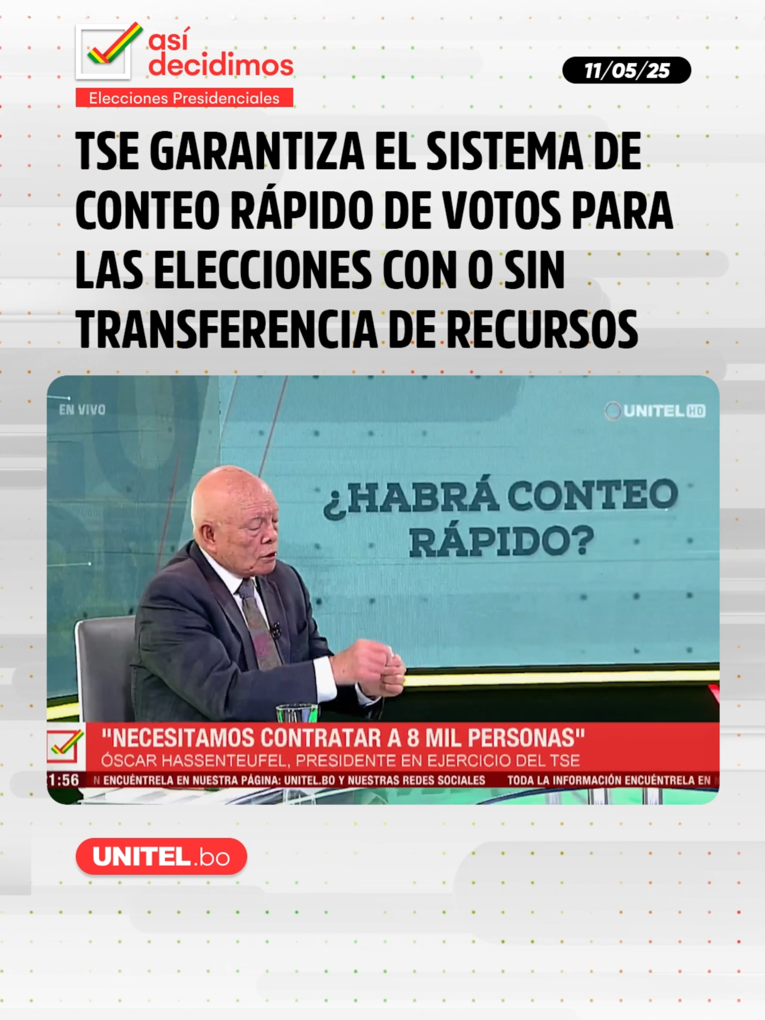 El TSE asegura que habrá el sistema TREP para las elecciones de agosto y alista simulacro con la presencia de partidos políticos. #AsíDecidimos #Elecciones #Bolivia #Hassenteufel #UnitelDigital #UnitelBolivia #Telepaís #Unitel
