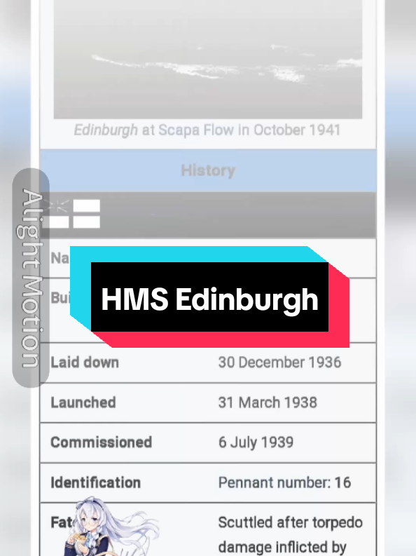 HMS Edinburgh (16) adalah kapal penjelajah ringan kelas-Town yang beroperasi untuk Royal Navy Inggris selama Perang Duna 2. Dibangun di Swan Hunter, Wallsend (1936-1939) Beroperasi di Atlantik Utara, Mediterania, dan Arktika #hmsedinburgh #royalnavy #britishship  #battleships #azurlane  #ww2 #fyp  #lewatberanda #foryou #foryoupage #fyppppppppppppppppppppppp #xybca 