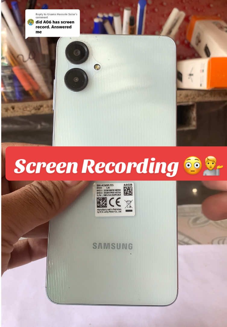 Replying to @Usama Hussein Solar Samsung A06 How Do Screen Recording 💯✅#iminam198 #pleasedontunderreviewmyvedios🔥 #screenrecording 