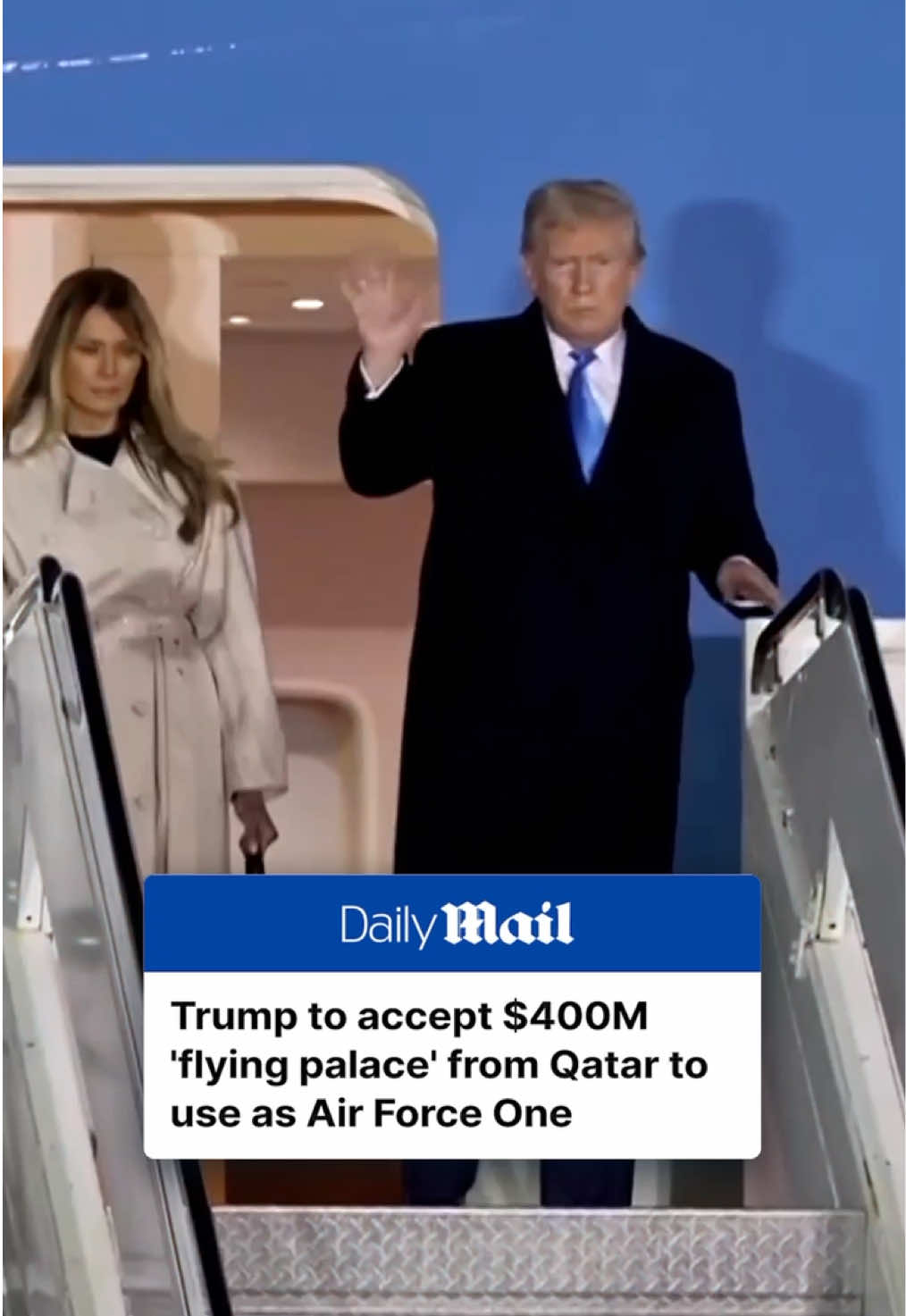 President Donald Trump is expected to accept a $400 million 'flying palace' from the Qatar royal family to serve as his presidential plane for the rest of his term. The aircraft will remain Trump's rather than passing on to a future president or returning to Qatar at the end of his second term. The unprecedented gift was reportedly expected to be announced next week when Trump visits Qatar. 'Any gift given by a foreign government is always accepted in full compliance with all applicable laws,' White House press secretary Karoline Leavitt said. She determined that because the gift is not conditional it would not constitute bribery. Read the full story on DailyMail.com #trump #news #plane #qatar