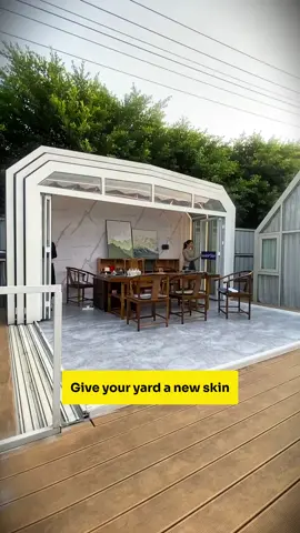 Give you yard a new skin😘#tinyhousetour #foru #retractableroof #restaurant #tarrace #backyard #ourdoorrestaurant #greenhouse #swimmingpool #covers #design #louver #canada #dohaqatar #america #England #sunroom #fyp #perfabricatedbuilding #singaporean 