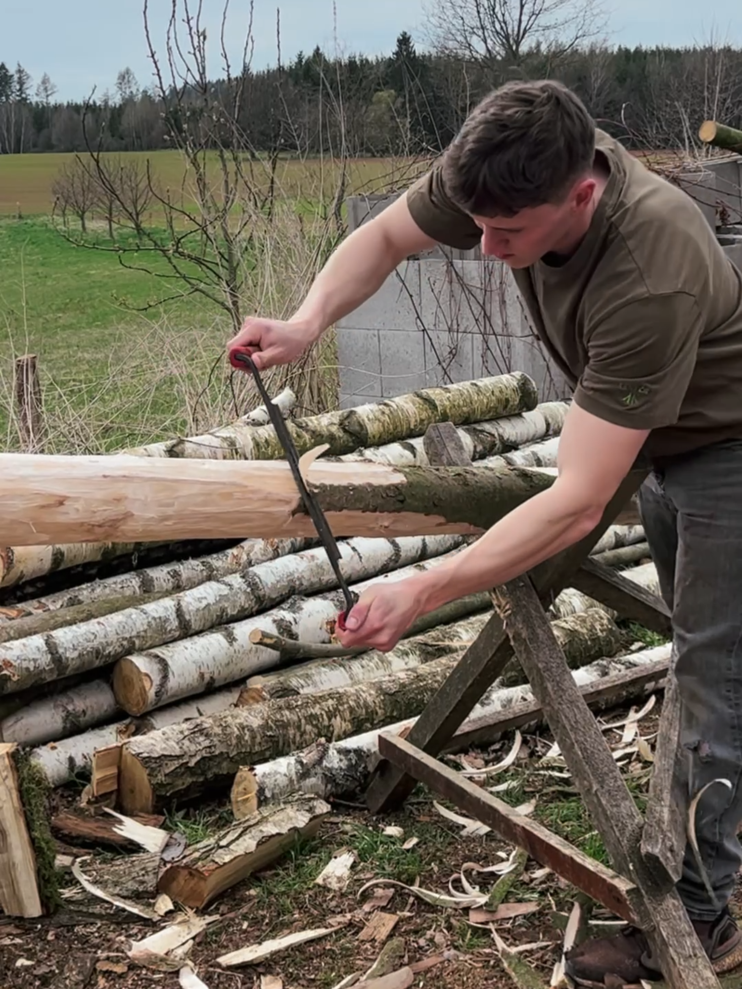 Debarking a Log by Hand Peeling bark from a spruce log using a traditional hand tool 🪓. Captured from multiple angles 🎥, you can hear every crisp sound as the bark slowly separates 🌲. Pure satisfying ASMR woodworking 🔥. #woodworking #debarking #asmrwoodworking #handtools #woodcraft #satisfyingasmr #natureproject #forestwork