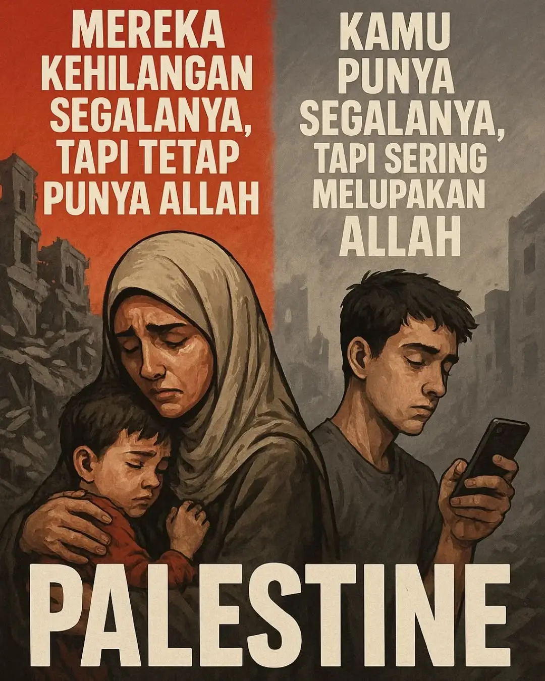 Mereka kehilangan segalanya tapi tidak merubah ibadah mereka kepada Allah SWT, sedangkan kita tinggal di tempat yang nyaman masih sering lalai dengan ibadah kita kepada Allah SWT Save Gaza🇵🇸