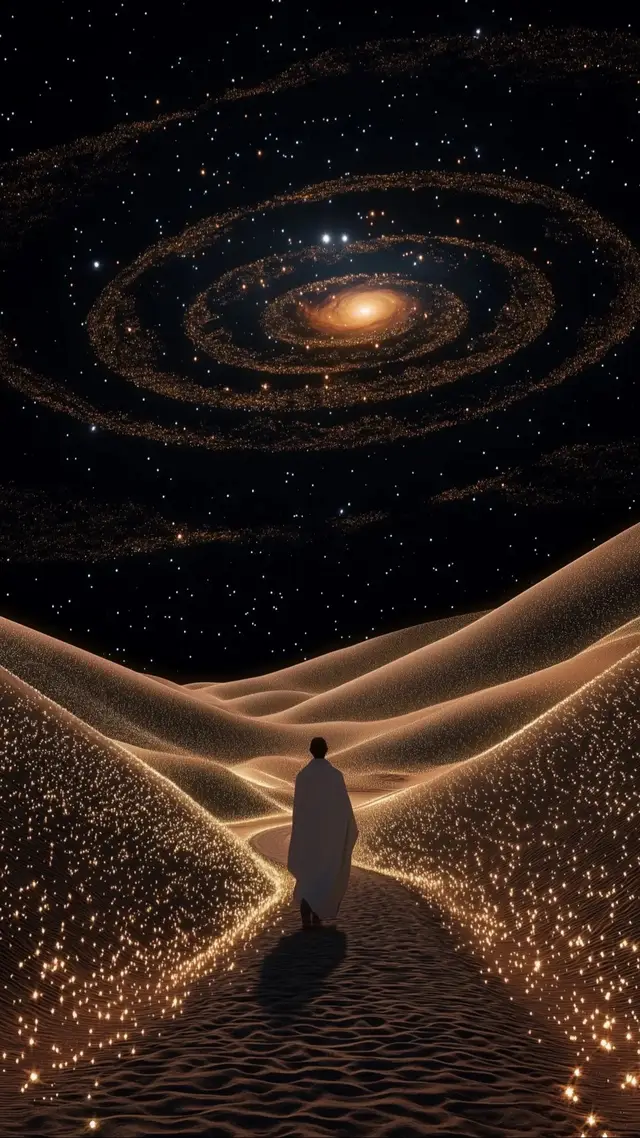 Giữa sa mạc ánh sao, một bước chân nhỏ bé hướng về thiên hà vô tận #hinhnen #cosmicjourney #starsanddust