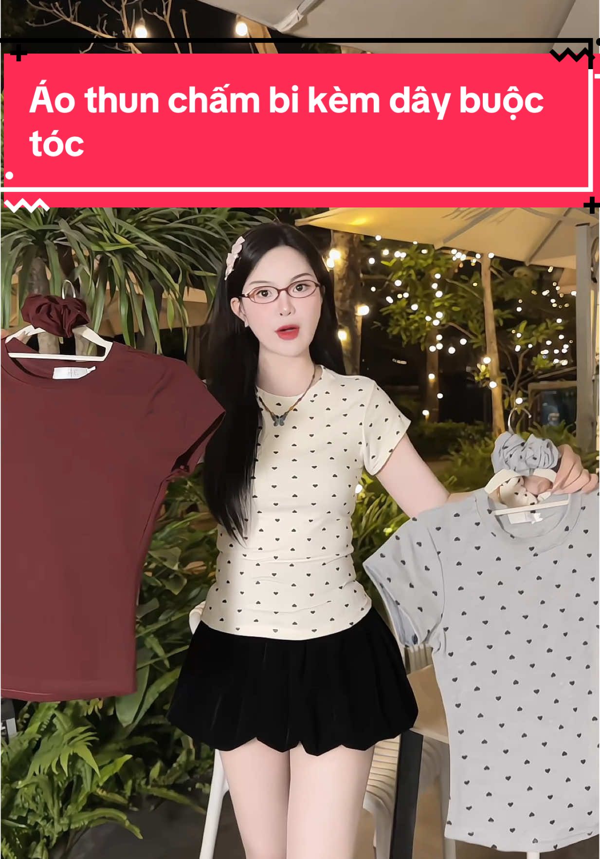 Áo thun ôm body chấm bi kèm dây buộc tóc #review #champhan #champhanriview #thoitrangnu #áo #aothunombody #aochambi #aokemdaybuoctoc 