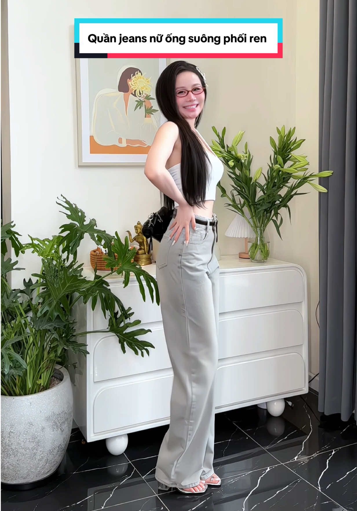 Quần jeans nữ ống suông phối cạp ren trông có gu hơn nè #trinhlunglinh96 #fypシ゚ #quansuong #22etm #quanbo #webuild#webuildansuong #fashion #dokimquyenshop #xh 