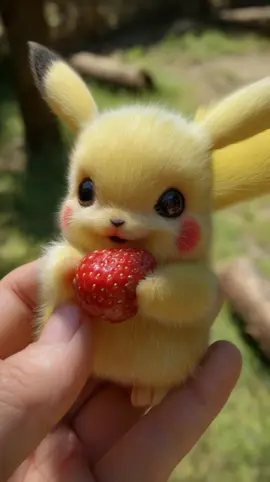 Pikachu likes strawberries 😍❤️ #pikachu #pokemon #pokemontiktok #cuteanimals #adorable #spring #monday 