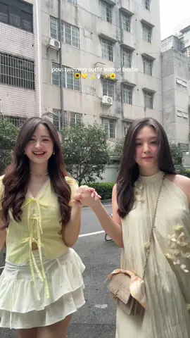 when yang satu di fase suka mini skirt & yang satu udh di fase pake long dress 😆🧸 #matchingoutfits 