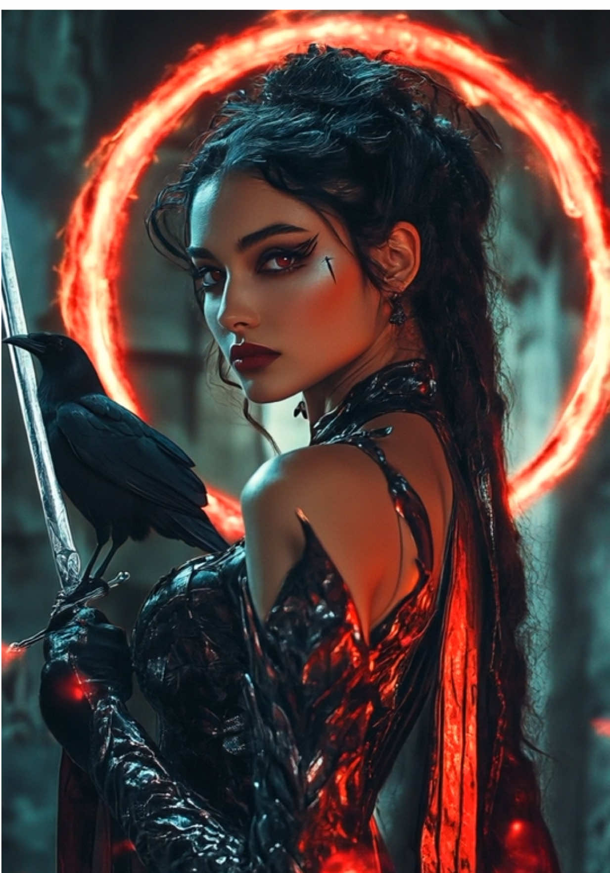 Moonlit ruins 🌙Crimson robes. A silver blade of justice 🗡️ Nemesis watches in silence… ready to strike 🐦 Follow for more divine power and dark beauty 🖤#nemesis #greekgoddess #darkfantasyaesthetic #powerfulwomen #moonlightmagic #aiwoman #beautysimulations 