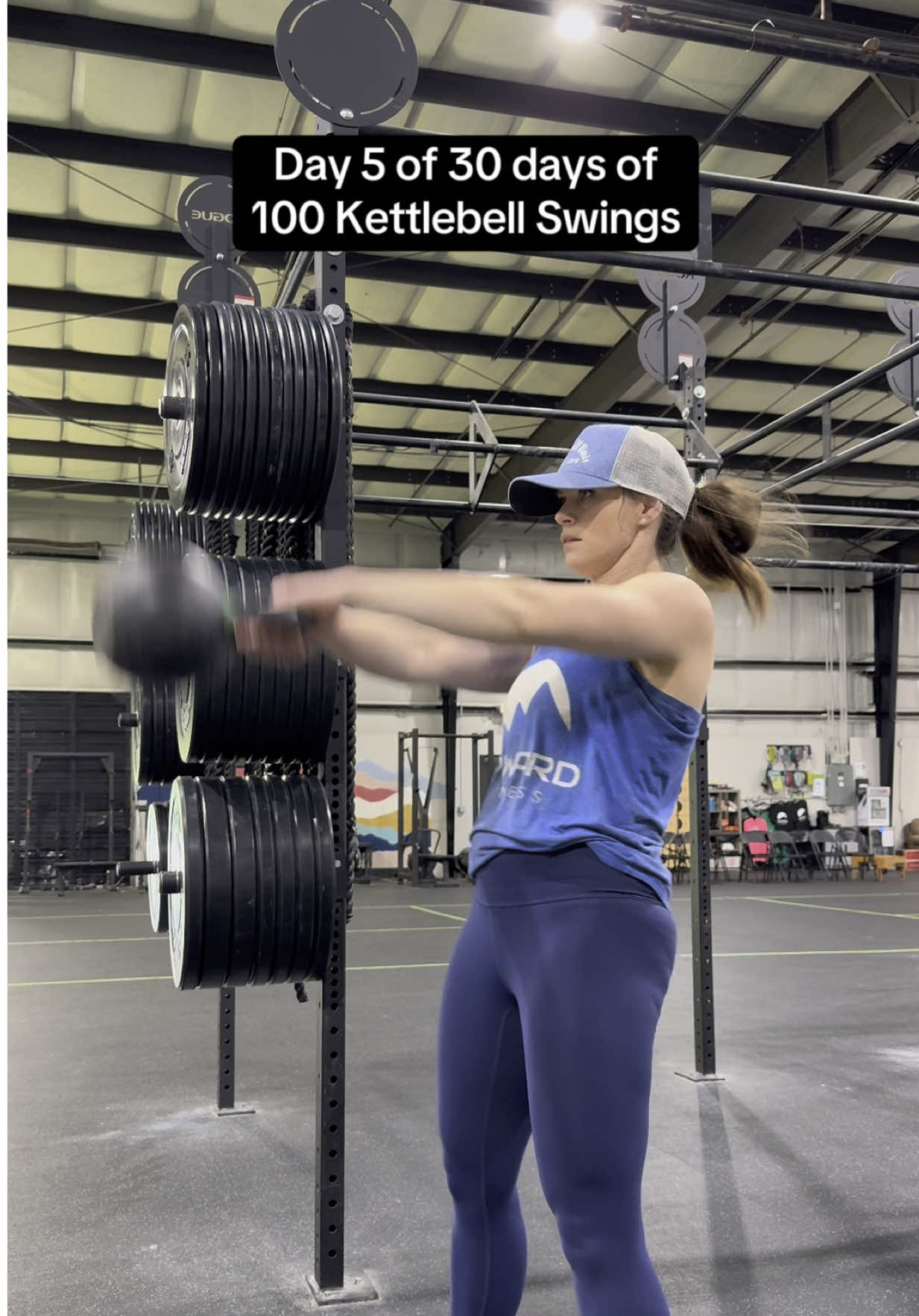 Russian Kettlebell Swings at 53 lbs for Day 5 of 30 Days of Kettlebell swings.  Feeling good! Doing this challenge with @Kelsey | Nagoals  #100kettlebellswings #kettlebellworkout #30daychallenge #fitmom #womenwholift #fitover40 #kettlebell 