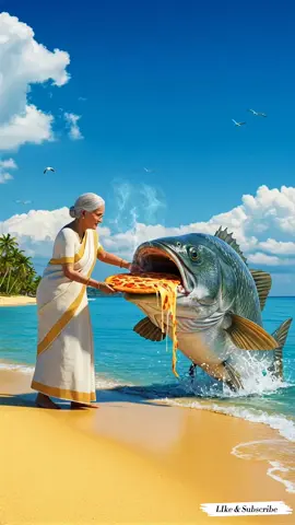 Grandmother Feed Pizza to the Fish forcefully But #grandmother #fish #tiktokshort #ai #monkey 