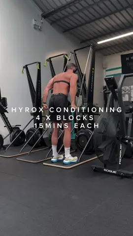 HYROX CONDITIONING 👇  4 x 15mins block - 3mins full rest between each block  BLOCK 1 - 15mins Ski - 1km  Sled push - 50m @ 150kg Run - the remaining time left in the 15mins BLOCK 2 - 15mins AMRAP Ski - 400m Bike - 800m RPE 7 Farmers - 60m @ 2x24kg  BLOCK 3 - 15mins Row - 1km Walking lunges - 60m @ 20kg Run - the remaining time left in the 15mins  BLOCK 4 - 15mins AMRAP  Row - 400m Bike - 800m RPE 7  Wall balls - 20 @ 6kg Save and try this workout on your next hyrox conditioning day  Masterclass from @bybcoaching_ 🤝 #hyrox #hyroxuk #hyroxtraining #hyroxworkout #Running #hybridathlete #functionalfitness #functionaltraining #gymmotivation #conditioning #run #compromisedrunning #Fitness #hyroxcoach #onlinecoach 
