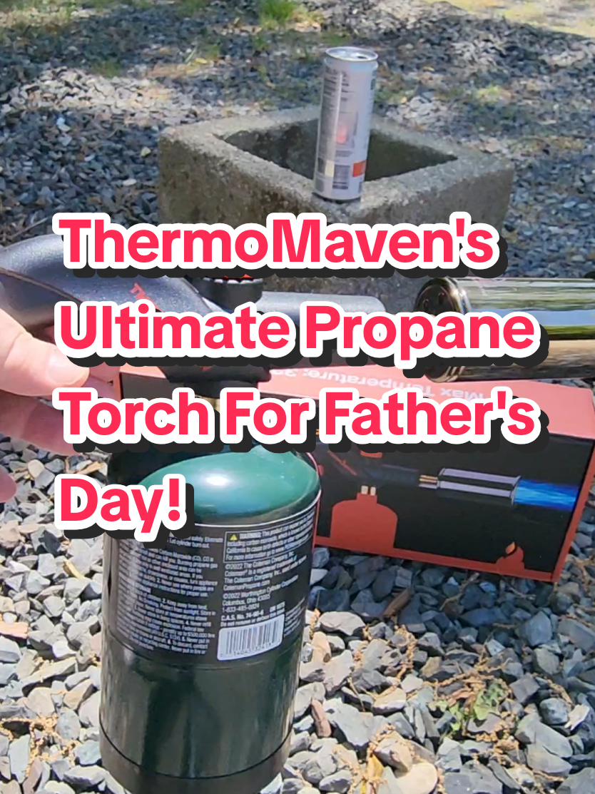 This is an Ultra powerful propane hand torch. This is the Ultimate Father's Day Gift! It heats up to a max temperature of 3272°!! It'll make short work of lighting fires, searing food, starting charcoal, metal working, and many tasks in between. #torch #propane #fire #cooking #handtools #fathersdaygift #FathersDay #thermomaven 