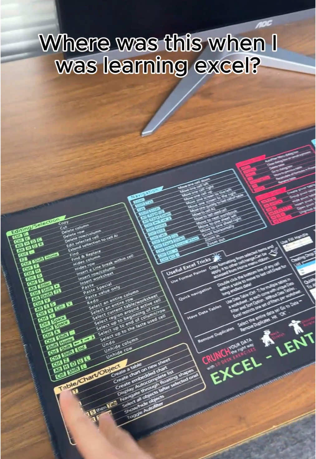 Upgrade your workspace with this Excel shortcut mouse pad-learn faster, work smarter, and never miss a command. #ExcelPro #WorkSmartNotHard #MousePadCheatSheet #ProductivityTools #DeskGoals #TimeSaver