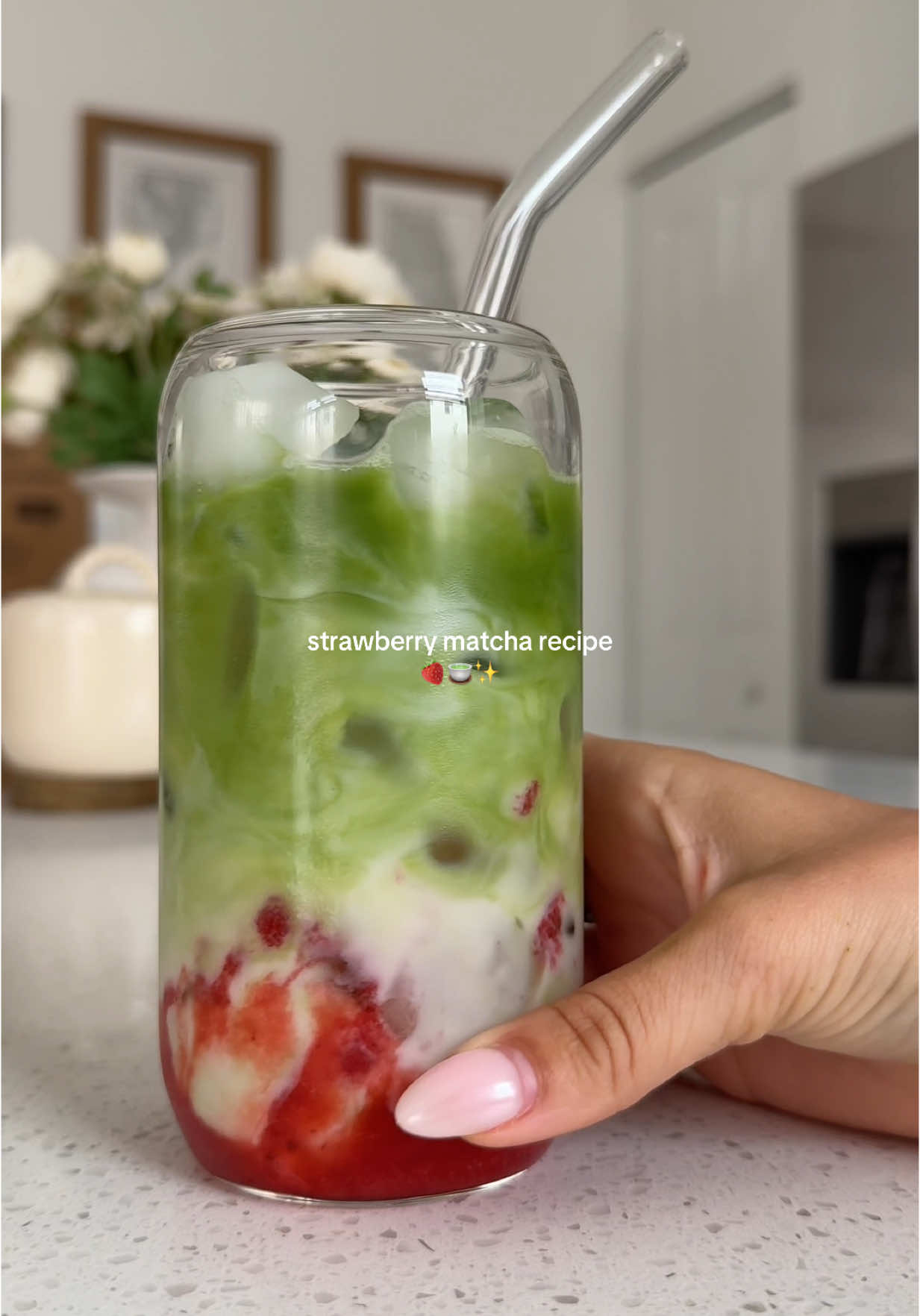 strawberry matcha- new favorite  🍵🍓✨ #matcha #matchalatte #matchaathome #fyp #Recipe #recipesoftiktok #aesthetic #goodmorning #strawberries #strawberrymatcha #matchatok #matchastrawberry #delcious #ewsyrecipes @MacKenzie-Childs @Amazon 