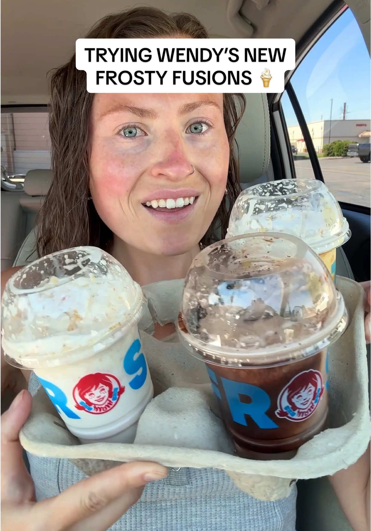 TRYING WENDY’S NEW FROSTY FUSIONS!🍦♥️ are you going to try them? @Wendy’s #wendys #wendysfrosty #frosty #icecream #fastfood #newfood #dessert #oreo #brownies #milkshake #poptarts #strawberry #caramel #toffee #icecreamflavors #snacks #tastetest #strawberrypoptart #candybar #chocolate #foodreview #frostyfusion #morganchomps 