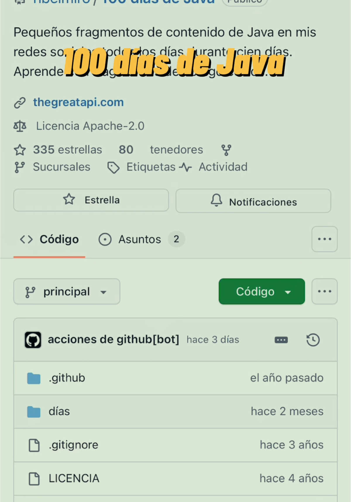 Repo brutal con retos diarios para que mejores tus skills en Java paso a paso ☕️👩🏻‍💻 #java #framework #backend #100daysofcode #softwaredeveloper #program #programmer #programmerlife #programacion #programadores #vscode #intellij #code #programming #backenddeveloper #fyp 
