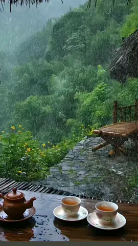 Tea 🍵 rain ☔ #rainy #rainyday #raindrop #tea #teatime #greentea #healing #shooting #calming &#forest #garden #music #happy #feelings #life #miss #fresh #water #video #videoviral #tiktokviral #viral_video #edit #explore #Vlog #travel #trend 