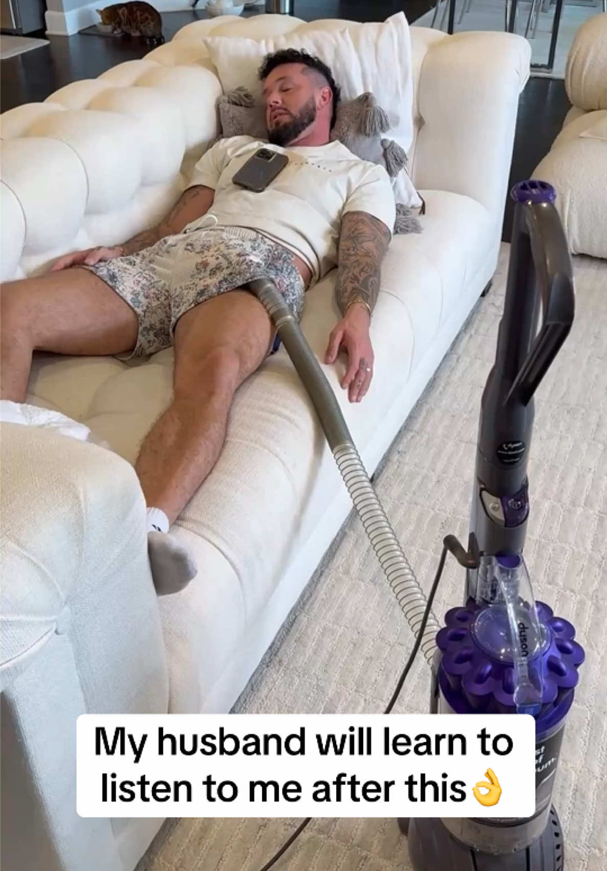 That vacuum was stronger then I thought😳😂🙈 #husbandandwife #funnyvideo #funnycouplevideos #fyp 