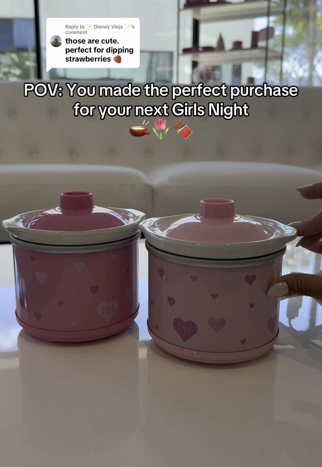 Replying to @✨️ Disney Vieja ✨️ Nothing makes girls night iconic like chocolate dipped strawberries! 🍓🍫  #parishilton #pinkkitchen #sliving #chocolatecoveredstrawberries 