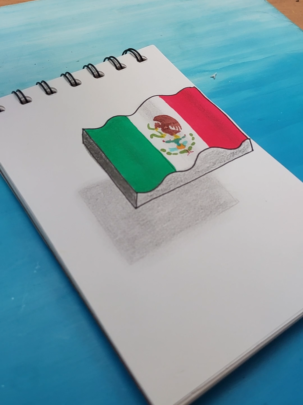 La hermosa bandera de México en versión flotante 3D sobre el papel #escudomania #dibujar #flag #drawing #art #mexico #bandera #3d 
