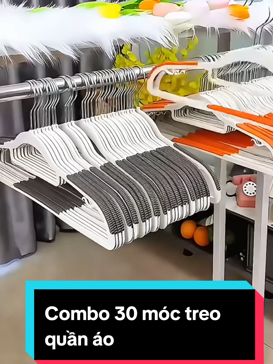 Combo 30 móc treo quần áo, có đệm chống truợt, giữ form dáng #xuhuong #nhabep #moctreodo #mocquanao 