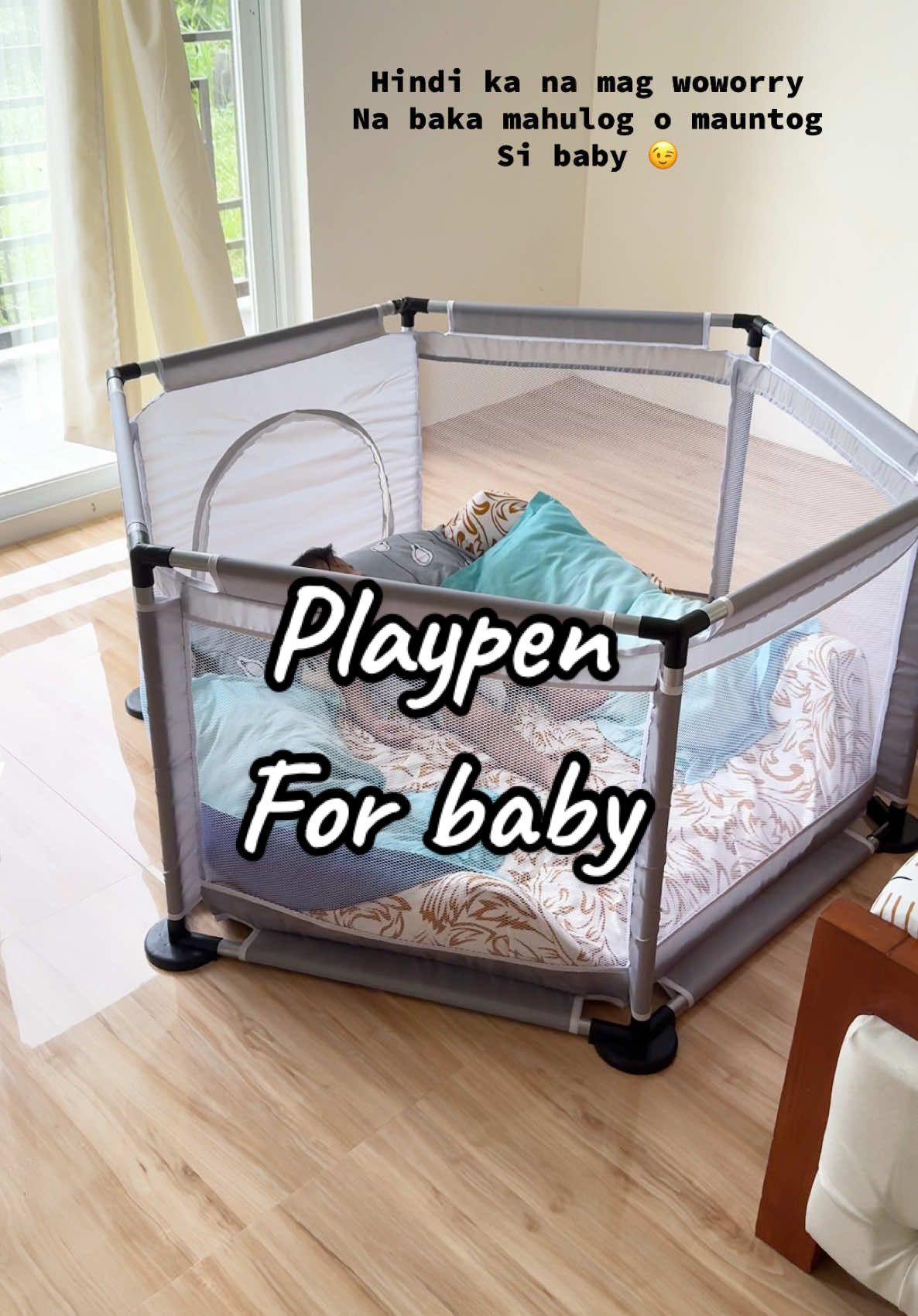 Safe na safe si baby dito mga momsh! Mura lang to sa ating basket 😉 #playpen #babyplaypen #kidsplaypen #playpenforbaby #smallplaypen 