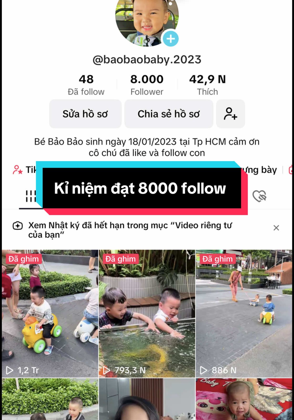 Thật tuyệt vời sau hơn 2 tháng rưỡi tham gia TikTok kênh của bé Bảo Bảo đã đạt được 8000 follow. Một kỉ niệm đáng nhớ #thinhhanh #xh #xuhuong #xuhuongtiktok #xhtiktok2025 