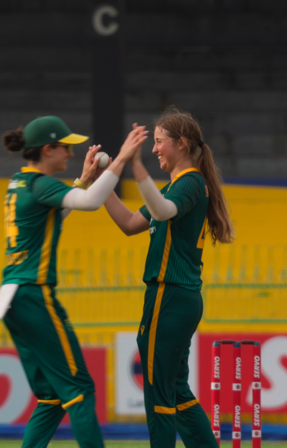 That unforgettable moment of claiming your first ODI wicket! 🏏🔥  Miané Smit has been impressive with the bat, and now she's proving her worth with the ball too. A true all-rounder in the making! 💪  #AlwaysRising #WozaNawe #BePartOfIt