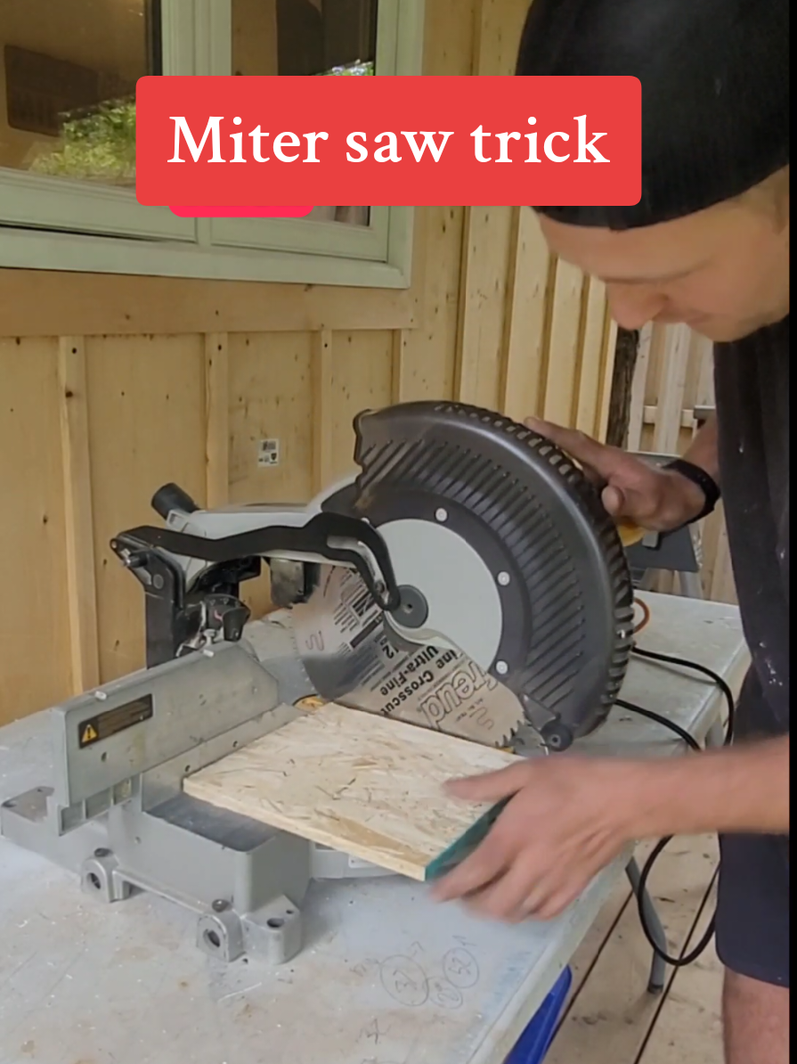 Trick to extend the cut length on your miter saw. If you lift up on the board this brings it closer to the blade and extends the cut #saw #toolmaking #tooltime #tooltips #homeprojects #homerenos #homerepairs #diyrenovation #diytips #tooltips #dewalttools #homereno #renotools #renotips #handymanservice #lifehacks 