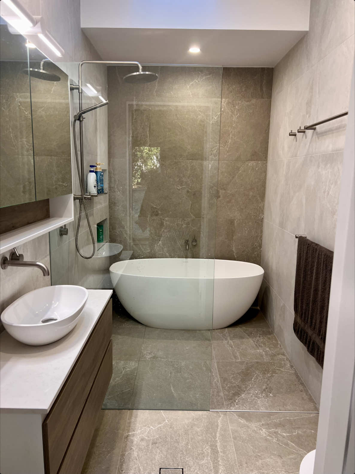 From concept to completion 🛁✨ Full bathroom renovation managed by our team – design, trades & all! Sydney-based & stress-free 💪 #BathroomRenovation #SydneyRenovations #BeforeAndAfter #Bathroom #Sydney #BathroomRemodel