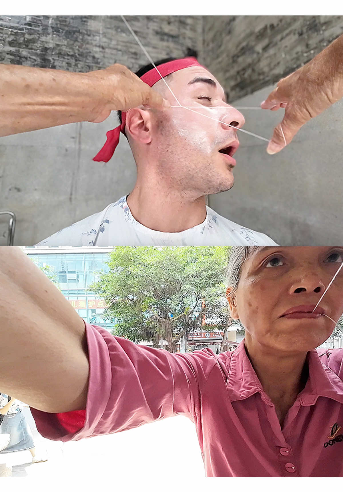 Walking through Nanning, Guangxi China, I encountered these ladies doing some special facial treatments outdoor. It’s an ancient technique which uses a cotton thread to remove facial hair. But I surely didn’t expect she used a screwdriver for my eyebrows 😂  Fun! ..but I won’t do it again thanks 🥲 