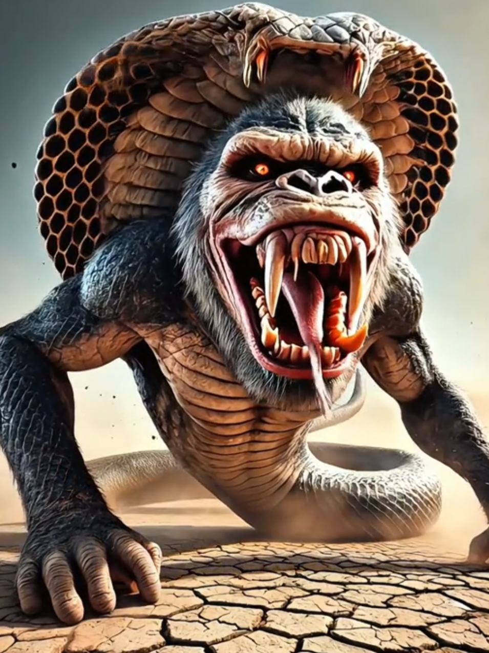 What if a CHIMPANZEE had COBRA FANGS? 🐵🐍☠️ This hybrid is TOO SMART to be SAFE! #Aifusion #Aiart #AICreatures #Fusion #Animals #Fyp 