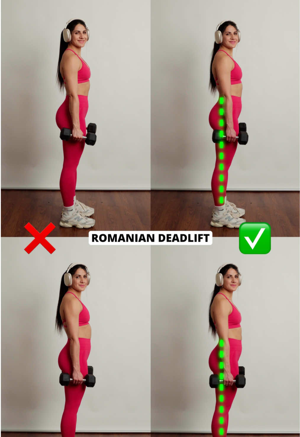 RDL: ❌ WRONG vs ✅ RIGHT — Avoid These Common Mistakes ❌ Don’t arch your back at the bottom ❌ Skip the overextension at the top ✅ Instead: • Push hips back • Keep spine neutral • Shins stay vertical • Weights close to your legs Fix your form, feel it where it matters most! #fitnesstip #fitnesstips #romaniandeadlift #rdl #legday #homeworkout #workoutathome #gluteworkout #lowerbodyworkout #fyp #gymtips #gymrat 