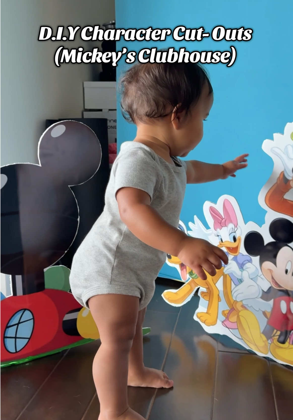His 1st birthday is coming up soon and I’ve been PREPPING for the decor. First time doing anything crafty like this & I’m so pleased with these cutouts. I can’t wait to share everything! 🫶🏽 #charactercutouts #diyfoamboard #foamboard #mickeymouseclubhouse #1stbirthday 