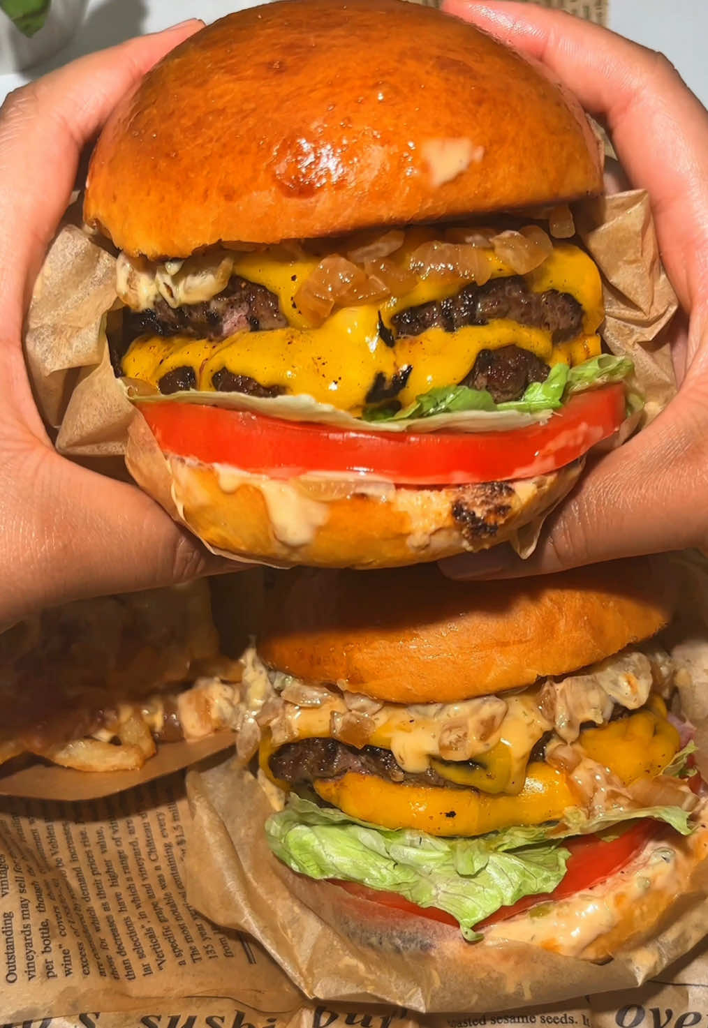 Homemade in n out burgers 🍔 ✨  Can you believe I’ve filmed this exact thing 6 times and I finally liked how it turned out 😭 Full recipe below ⬇️  Ingredients  Burgers - 1.5 pounds ground beef (80/20) - iceberg lettuce - tomatoes, sliced  - american cheese or sharp cheddar, slices  - brioche buns - Salt and pepper to taste caramelized onions - 2 large white onions, diced - 1 tbsp olive oil  - 2 tbsp butter - 1 tsp granulated sugar - 1/2 tsp salt sauce  - 1 cup mayonnaise  - 1/4 cup ketchup  - 1/4 cup caramelized onions  - 2 tbsp pickles, finely chopped  - 1 tbsp yellow mustard  - 1 tsp distilled white vinegar  - 1 tsp sugar - 1/2 tsp salt  - 1/4 tsp black pepper  Instructions: - In a medium bowl, combine mayonnaise, mustard, ketchup, onions, pickles, salt, pepper, sugar, and vinegar together.  Cover and refrigerate while you prepare the rest. - Heat a small pan over low heat with 1 tbsp oil and butter. Cook onions slowly for 15–20 minutes, stirring occasionally, until soft, golden brown, and sweet. Set aside. Burgers  - Divide the ground beef into 4 equal portions (about 100g each) - Roll each into a ball, then flatten into thin patties about 1/4-inch thick. (Wider than the bun – they'll shrink.) - Season one side generously with salt and pepper. Keep chilled until ready to cook. Buns  - Cut the buns in half - Lightly butter the cut sides. - Toast them cut-side down in a dry skillet or griddle over medium heat until golden and crispy. Remove and set aside. Cook the Burger Patties - Heat a skillet or griddle over medium-high heat. Add a thin layer of oil. - Add patties (2 at a time, don’t overcrowd).  - Cook for 2 minutes on the first side until browned. Add mustard and spread evenly. - Flip and immediately add a slice of American cheese to each patty. - Cook for another 1–2 minutes, until cheese is melted and the patty is cooked through. - Assemble burger with sauce, desired toppings, and enjoy!  • • • #burgers #Recipe #innoutburger #recipeideas #food #cooking #DinnerIdeas 